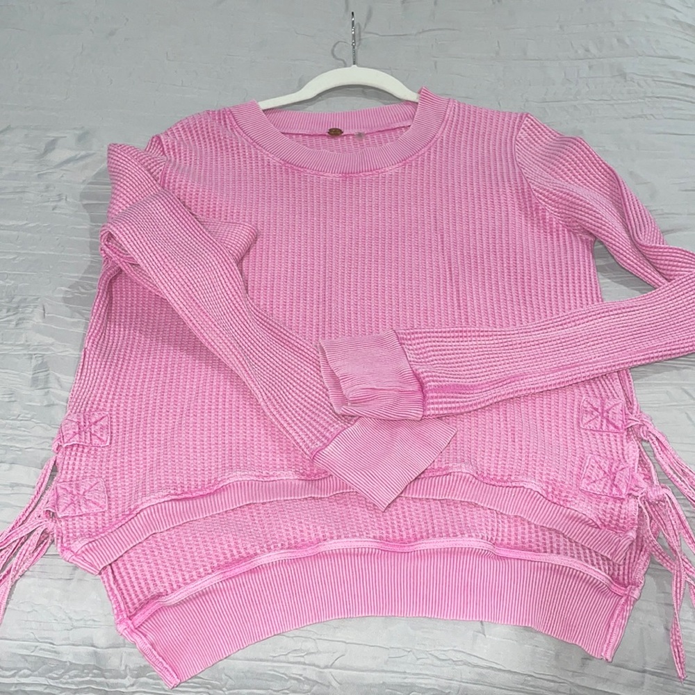 Free People Pink Vintage Dye Waffle Long Sleeve L